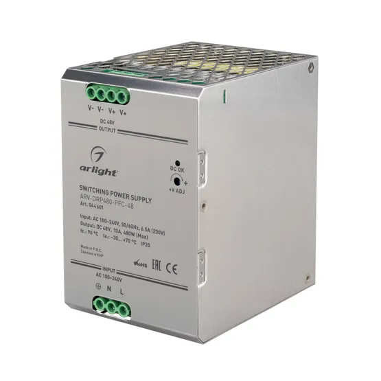 Фото товара Блок питания ARV-DRP480-PFC-48 (48V, 10A, 480W) (Arlight, IP20 Металл, 5 лет)