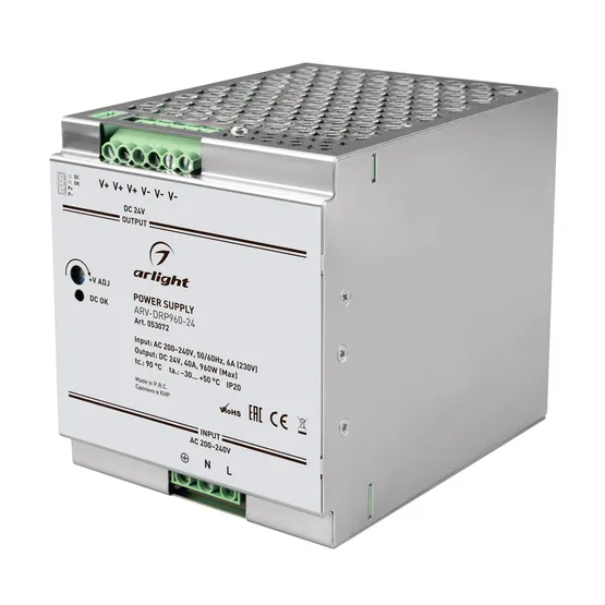 Фото товара Блок питания ARV-DRP960-24 (24V, 40A, 960W, PFC) (Arlight, IP20 Металл, 5 лет)