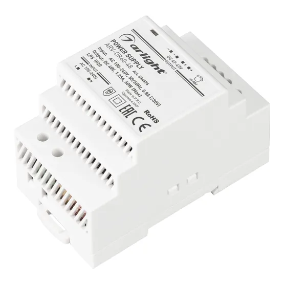 Фото товара Блок питания ARV-DR60-48 (48V, 1.25A, 60W) (Arlight, IP20 DIN-рейка)