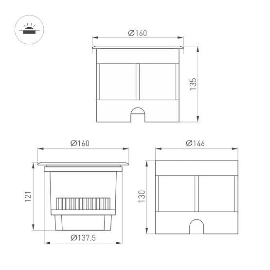 Фото #3 товара Светильник LTD-DAFNA-GROUND-R160-16W Warm3000 (SL, 20 deg, 230V) (Arlight, IP67 Металл, 5 лет)