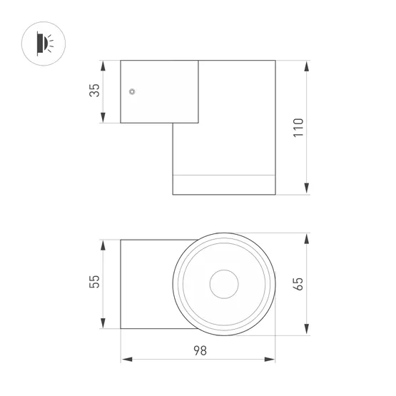 Фото #2 товара Светильник LGD-RAY-WALL-R65-12W Warm3000 (GR, 6 deg, 230V) (Arlight, IP65 Металл, 3 года)