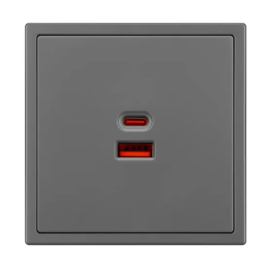 Фото #2 товара Механизм розетки с быстрой USB зарядкой SCT-NOBE-MUAC-SFPL-FC-GR (65W, QC3) (Arlight, Серый базальт)