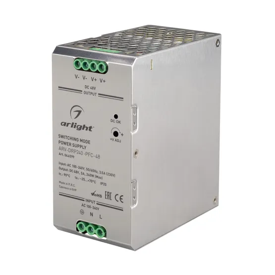 Фото товара Блок питания ARV-DRP240-PFC-48 (48V, 5A, 240W) (Arlight, IP20 Металл, 5 лет)