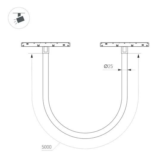 Фото #6 товара Светильник MAG-ORIENT-TUBE-ELASTIC-R25-L5000-70W Warm3000 (BK, 360 deg, 48V, DALI) (Arlight, IP20 Металл, 3 года)