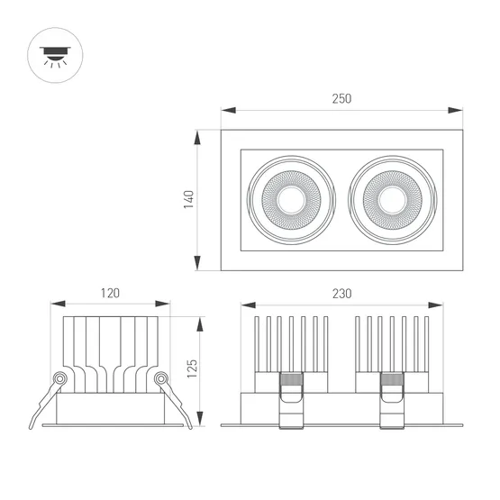 Фото #2 товара Светильник MS-VORTEX-BUILT-S250x140-2x30W Day4000 (WH-WH, 30 deg, 230V) (Arlight, IP20 Металл, 5 лет)